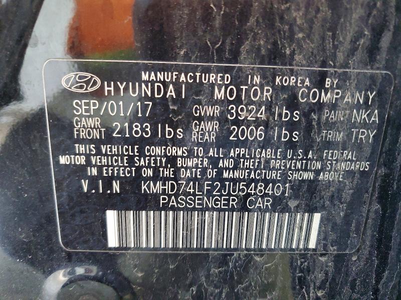 48496756 :رقم المزاد ، KMHD74LF2JU548401 vin ، 2018 Hyundai Elantra مزاد بيع