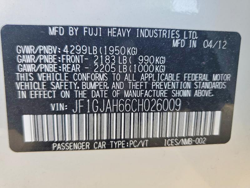 Продаж на аукціоні авто 2012 Subaru Impreza, vin: JF1GJAH66CH026009, номер лоту: 51549376