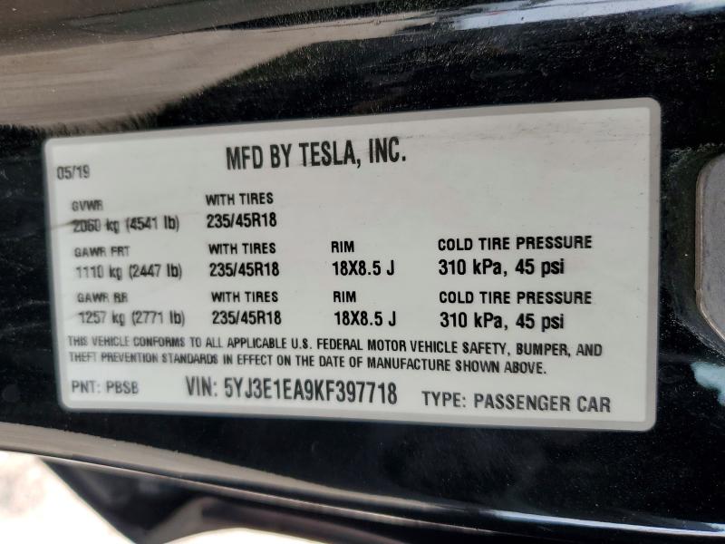Aukcja sprzedaży 2019 Tesla Model 3, vin: 5YJ3E1EA9KF397718, numer aukcji: 50732036
