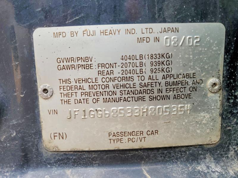 Auction sale of the 2003 Subaru Impreza, vin: JF1GG68533H805354, lot number: 51524366