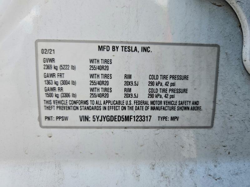 Aukcja sprzedaży 2021 Tesla Model Y, vin: 5YJYGDED5MF123317, numer aukcji: 49371816