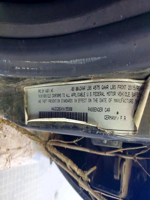 Aukcja sprzedaży 2000 Audi A4, vin: WAUDC28D4YA155360, numer aukcji: 47598276