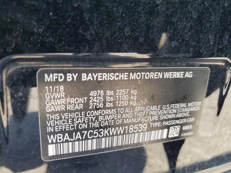 Aukcja sprzedaży 2019 Bmw 530, vin: WBAJA7C53KWW18539, numer aukcji: 50216656