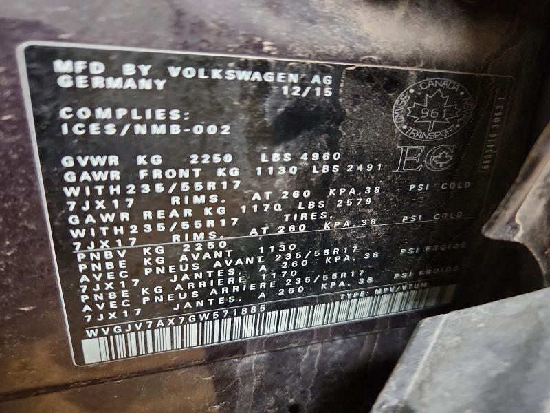 Aukcja sprzedaży 2016 Volkswagen Tiguan, vin: WVGJV7AX7GW571885, numer aukcji: 48318926