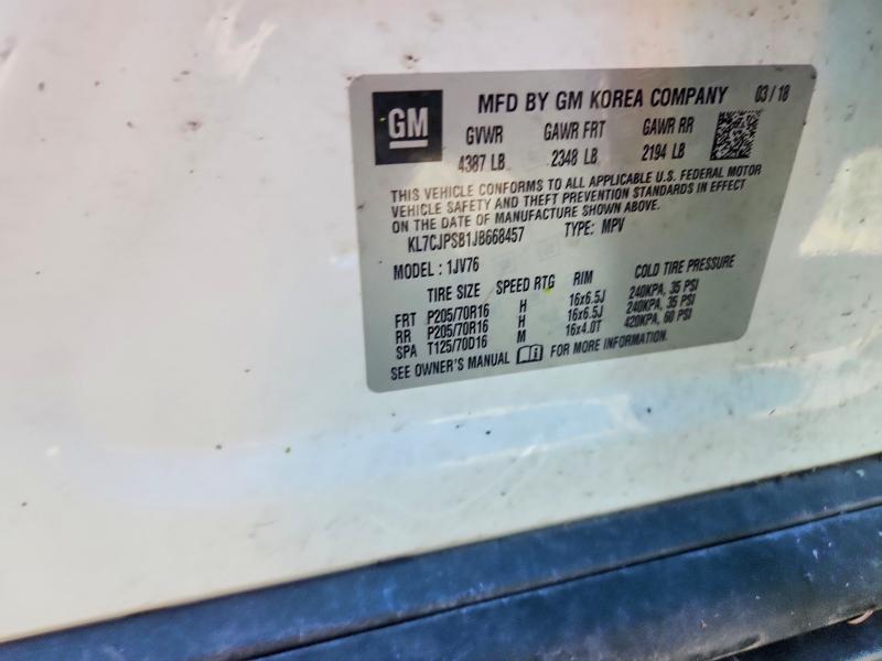 Продаж на аукціоні авто 2018 Chevrolet Trax, vin: KL7CJPSB1JB668457, номер лоту: 50692006