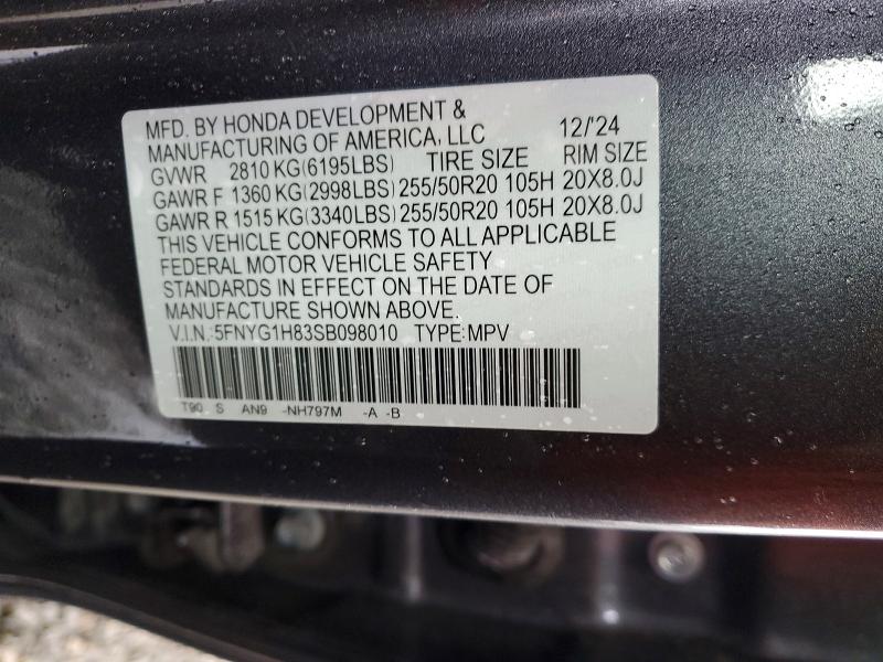 Aukcja sprzedaży 2025 Honda Pilot, vin: 5FNYG1H83SB098010, numer aukcji: 49924926