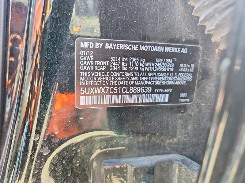 Aukcja sprzedaży 2012 Bmw X3, vin: 5UXWX7C51CL889639, numer aukcji: 49895696