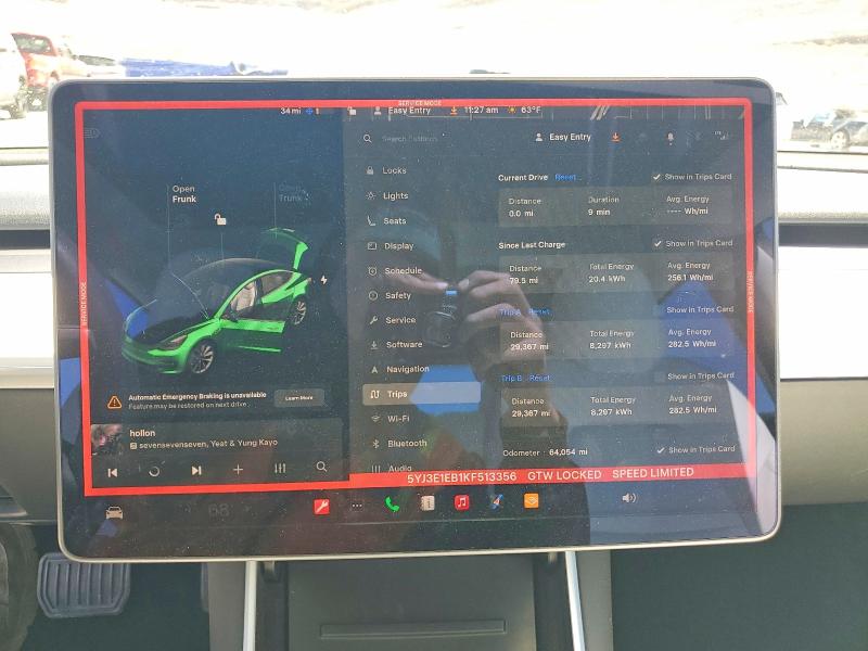2019 Tesla Model 3 მანქანა იყიდება აუქციონზე, vin: 5YJ3E1EB1KF513356, აუქციონის ნომერი: 50147576