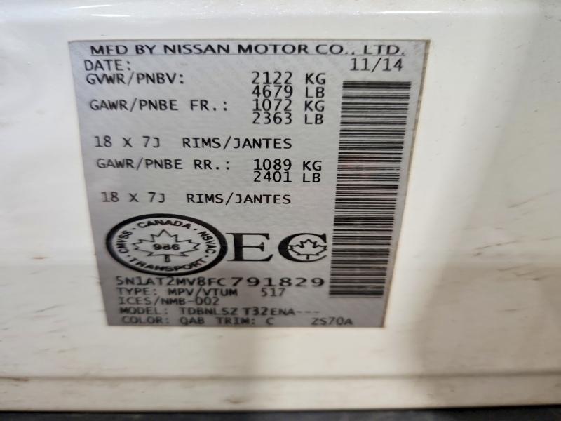 2015 Nissan Rogue მანქანა იყიდება აუქციონზე, vin: 5N1AT2MV8FC791829, აუქციონის ნომერი: 51265326