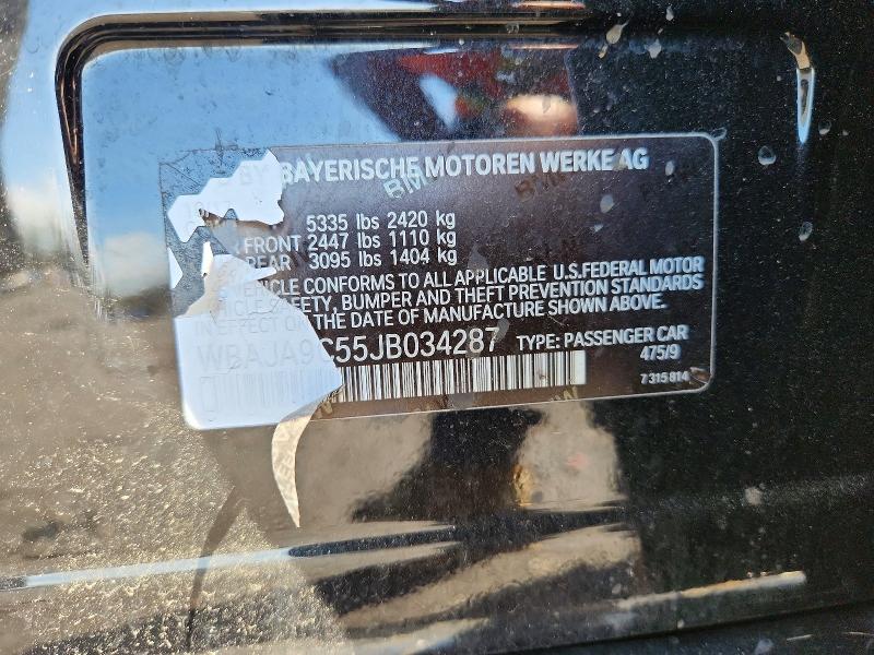 2018 Bmw 530e მანქანა იყიდება აუქციონზე, vin: WBAJA9C55JB034287, აუქციონის ნომერი: 50320976