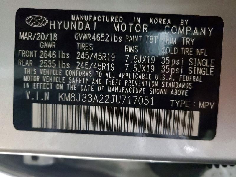 Продажа на аукционе авто 2018 Hyundai Tucson, vin: KM8J33A22JU717051, номер лота: 47945906