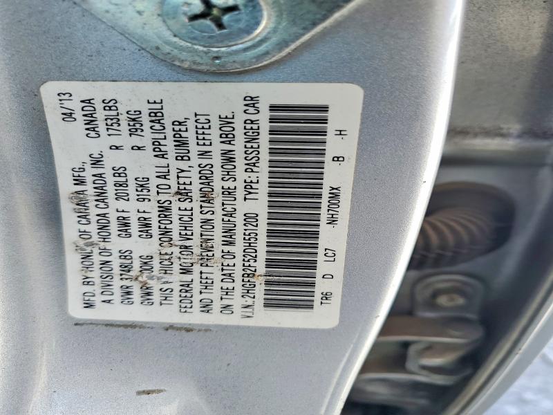 Продажа на аукционе авто 2013 Honda Civic, vin: 2HGFB2F52DH551200, номер лота: 48522926