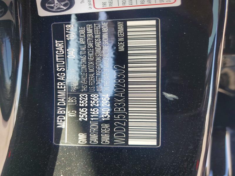 50309486 :رقم المزاد ، WDD2J5JB3KA028302 vin ، 2019 Mercedes-benz Cls مزاد بيع