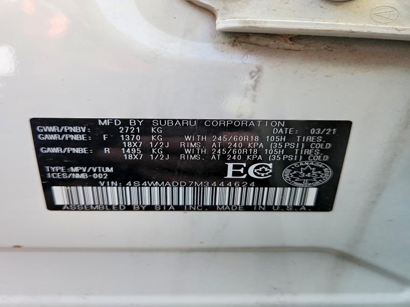 49790546 :رقم المزاد ، 4S4WMADD7M3444624 vin ، 2021 Subaru Ascent مزاد بيع