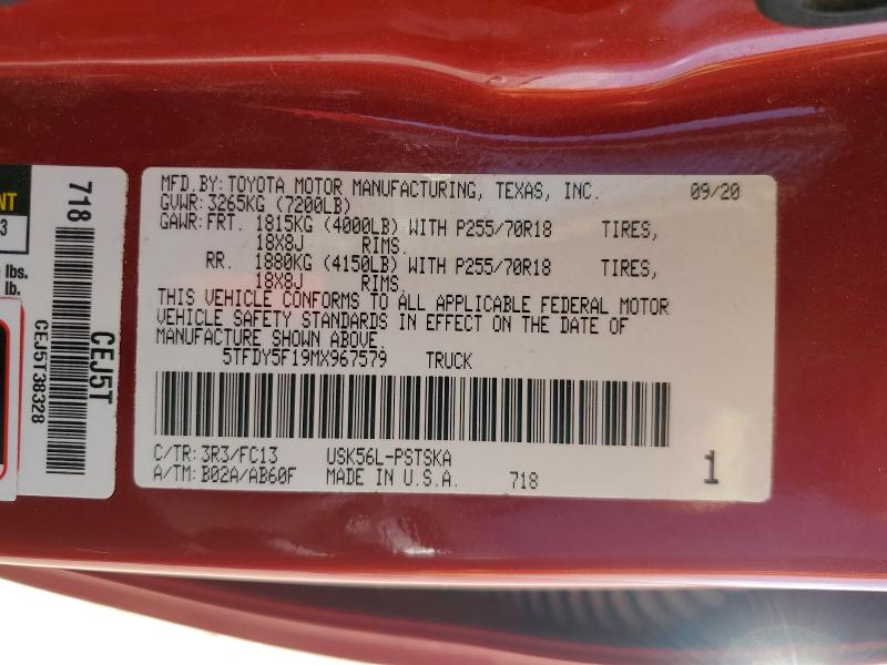 Продажа на аукционе авто 2021 Toyota Tundra, vin: 5TFDY5F19MX967579, номер лота: 48903006