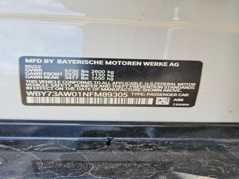 48471806 :رقم المزاد ، WBY73AW01NFM89305 vin ، 2022 Bmw I4 مزاد بيع