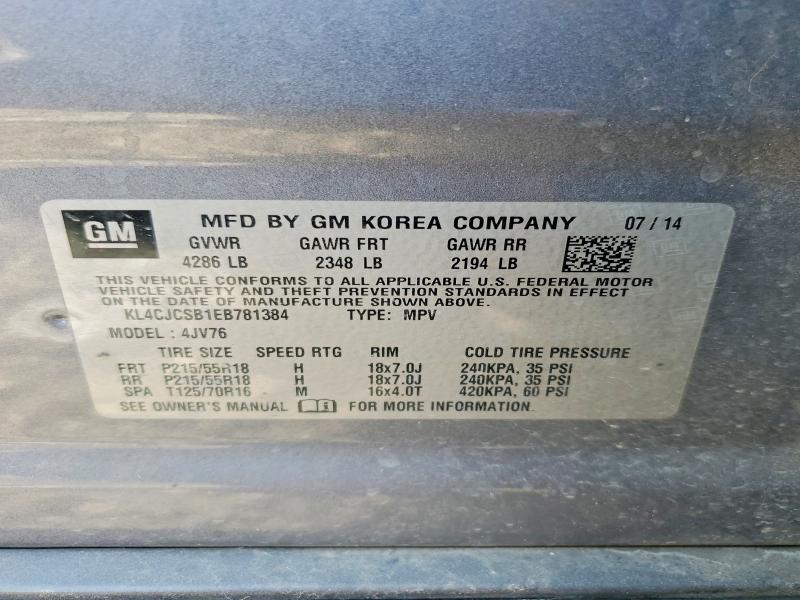 49894456 :رقم المزاد ، KL4CJCSB1EB781384 vin ، 2014 Buick Encore مزاد بيع