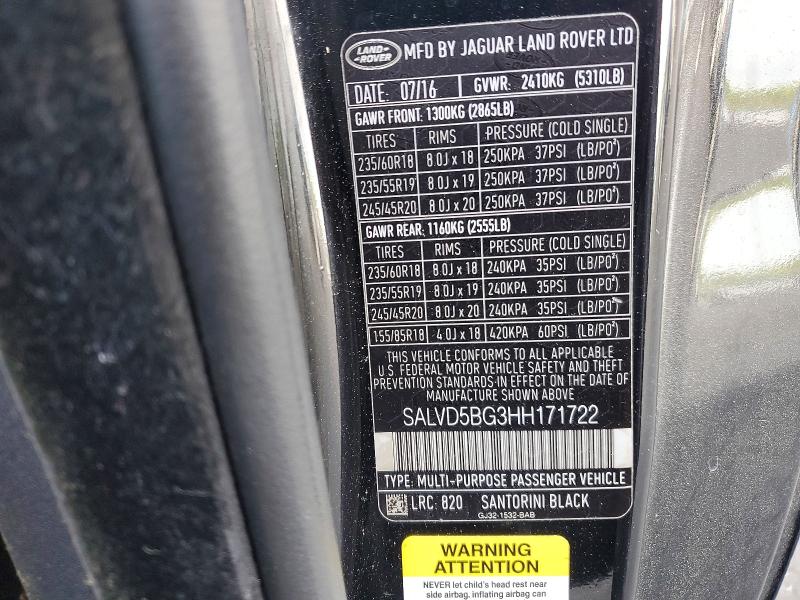 2017 Land Rover Range Rover Evoque მანქანა იყიდება აუქციონზე, vin: SALVD5BG3HH171722, აუქციონის ნომერი: 48419766