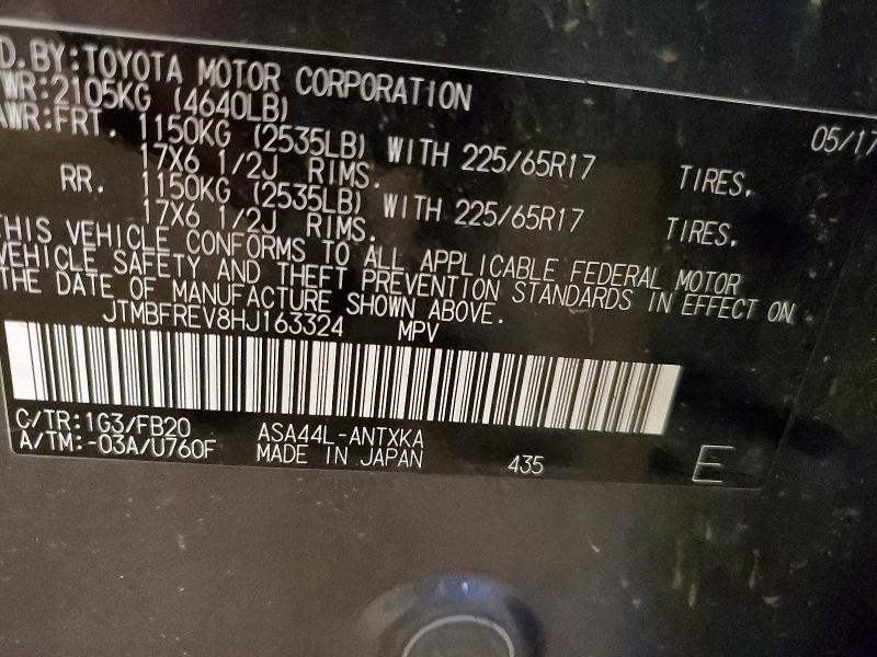 2017 Toyota Rav4 მანქანა იყიდება აუქციონზე, vin: JTMBFREV8HJ163324, აუქციონის ნომერი: 50456586