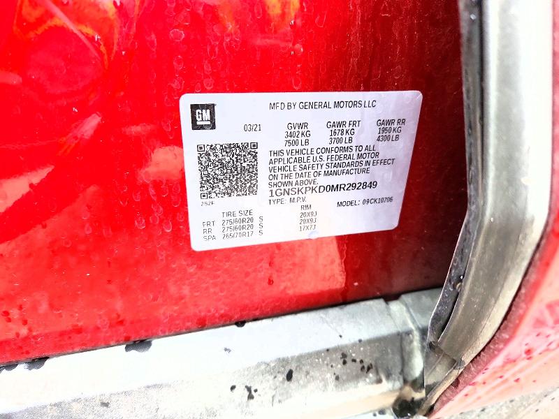 Продаж на аукціоні авто 2021 Chevrolet Tahoe, vin: 1GNSKPKD0MR292849, номер лоту: 50277856