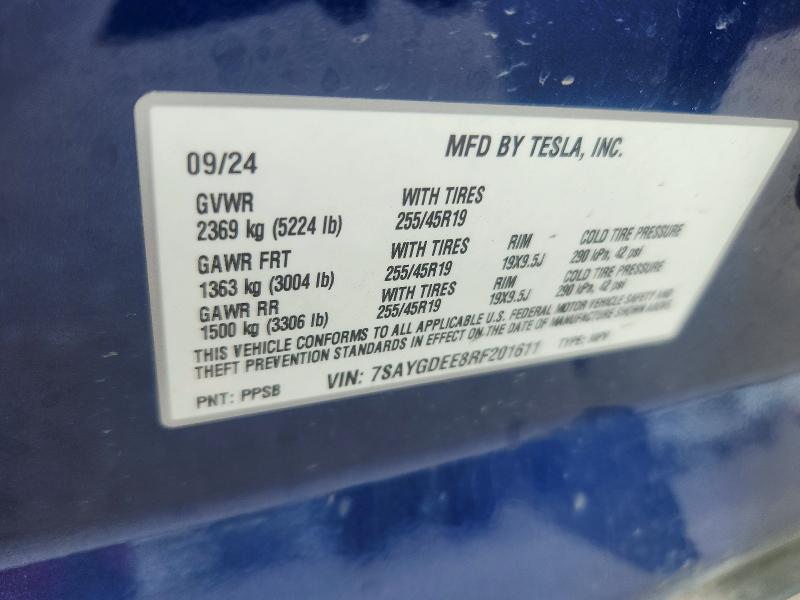 2024 Tesla Model Y მანქანა იყიდება აუქციონზე, vin: 7SAYGDEE8RF201611, აუქციონის ნომერი: 50053586
