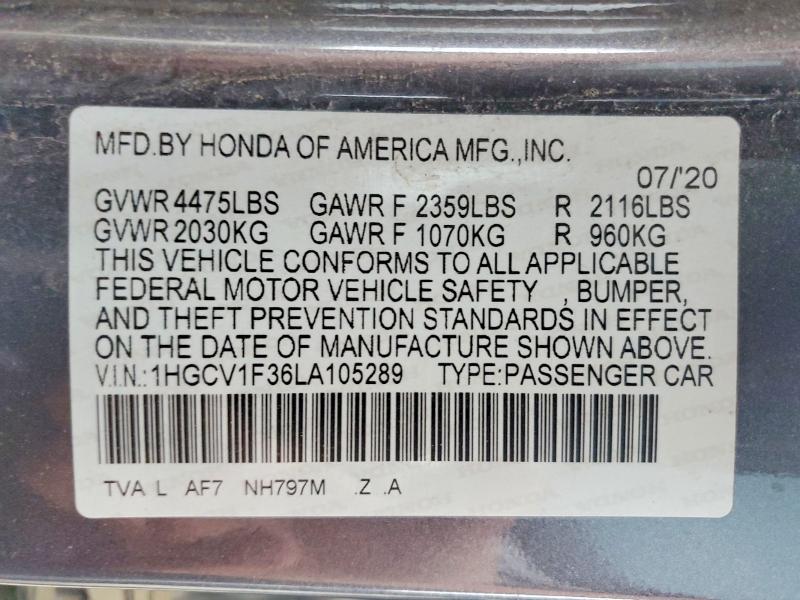 Продажа на аукционе авто 2020 Honda Accord, vin: 1HGCV1F36LA105289, номер лота: 51556906