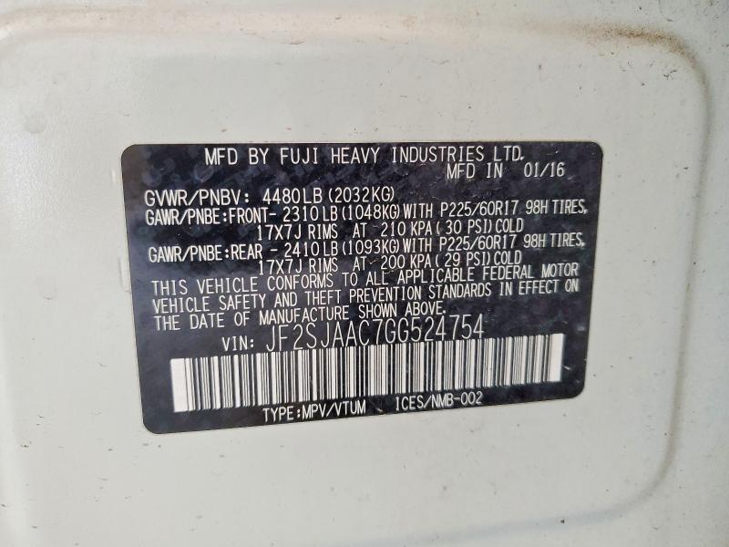 Aukcja sprzedaży 2016 Subaru Forester, vin: JF2SJAAC7GG524754, numer aukcji: 50828516