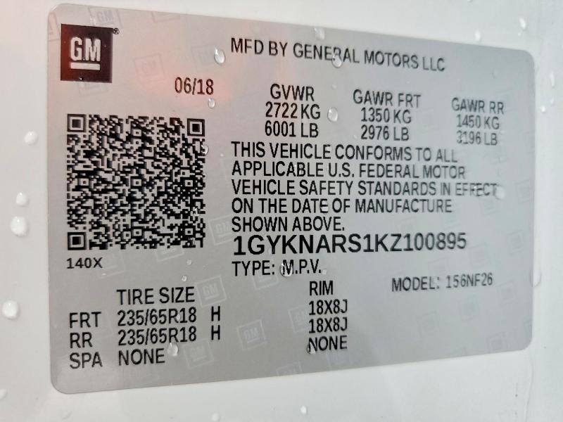 48788926 :رقم المزاد ، 1GYKNARS1KZ100895 vin ، 2019 Cadillac Xt5 مزاد بيع