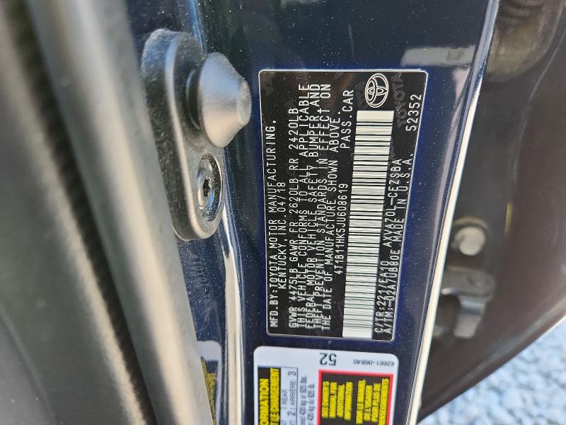 Auction sale of the 2018 Toyota Camry, vin: 4T1B11HK5JU608619, lot number: 49683676