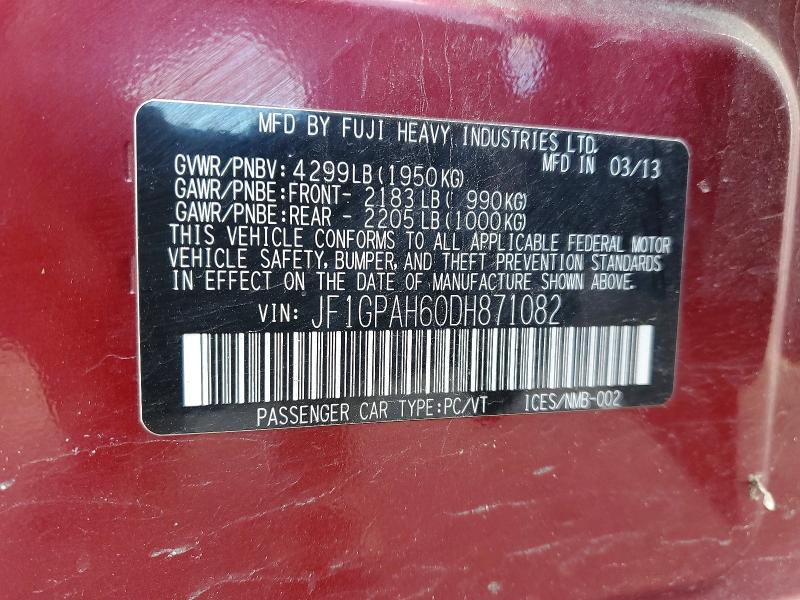 49455226 :رقم المزاد ، JF1GPAH60DH871082 vin ، 2013 Subaru Impreza مزاد بيع