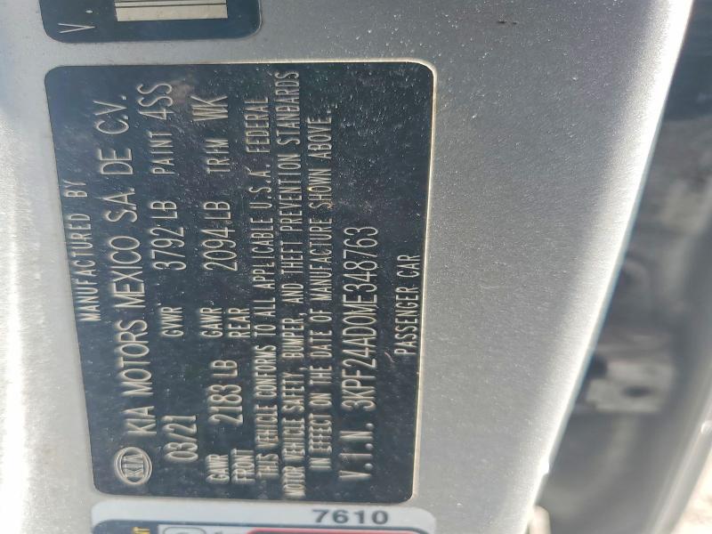 2021 Kia Forte მანქანა იყიდება აუქციონზე, vin: 3KPF24AD0ME348763, აუქციონის ნომერი: 47269686
