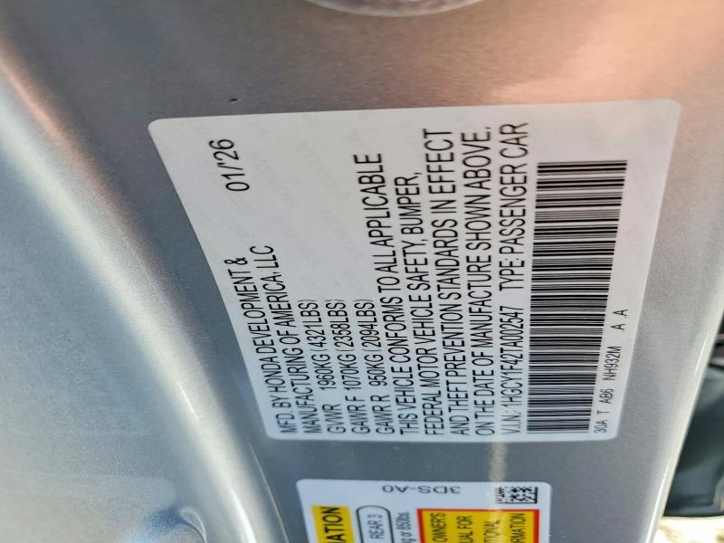Продаж на аукціоні авто 2026 Honda Accord, vin: 1HGCY1F42TA002547, номер лоту: 51376316