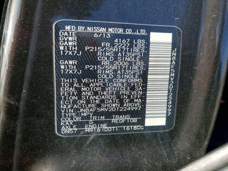2013 Nissan Juke მანქანა იყიდება აუქციონზე, vin: JN8AF5MV2DT224997, აუქციონის ნომერი: 49088846