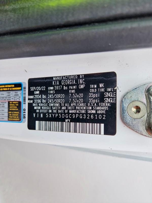 2023 Kia Telluride მანქანა იყიდება აუქციონზე, vin: 5XYP5DGC9PG326102, აუქციონის ნომერი: 50123946