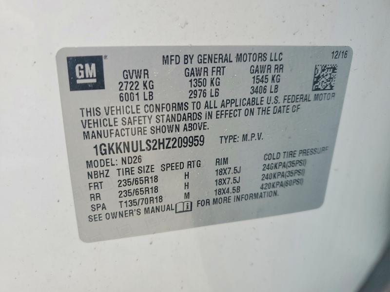 Продажа на аукционе авто 2017 Gmc Acadia, vin: 1GKKNULS2HZ209959, номер лота: 48387916