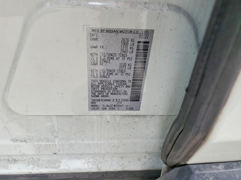 Auction sale of the 2022 Nissan Pathfinder, vin: 5N1DR3CB6NC232206, lot number: 49414276