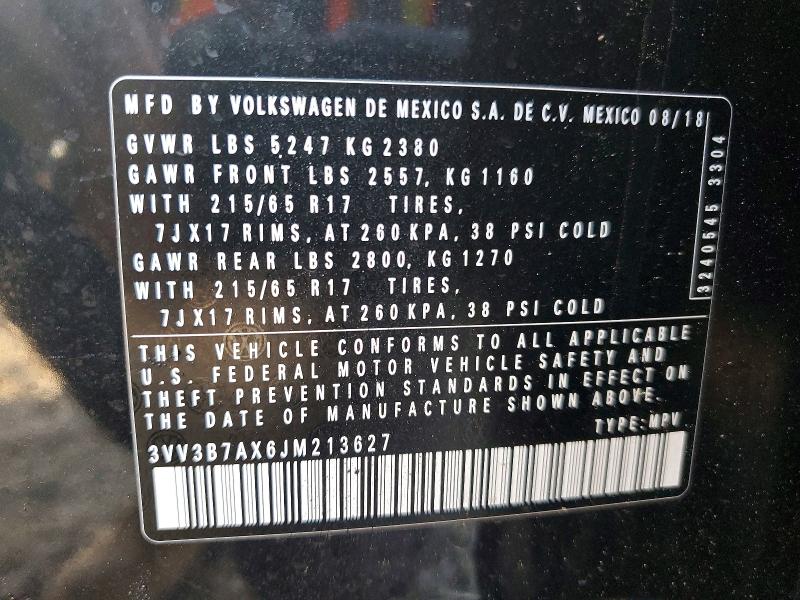 Aukcja sprzedaży 2018 Volkswagen Tiguan, vin: 3VV3B7AX6JM213627, numer aukcji: 48034856