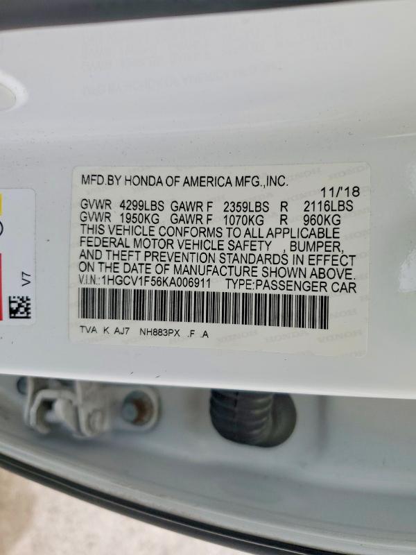 Продажа на аукционе авто 2019 Honda Accord, vin: 1HGCV1F56KA006911, номер лота: 49976606