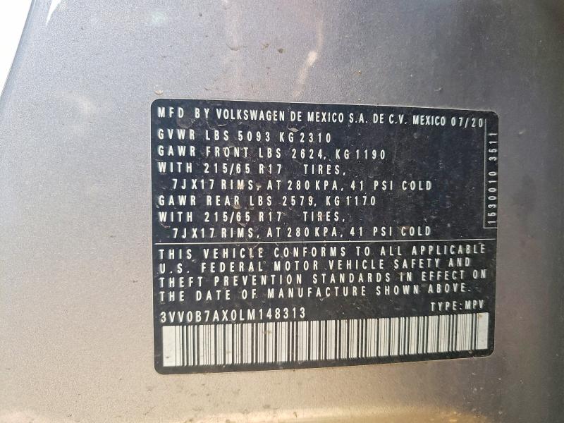 50741666 :رقم المزاد ، 3VV0B7AX0LM148313 vin ، 2020 Volkswagen Tiguan مزاد بيع