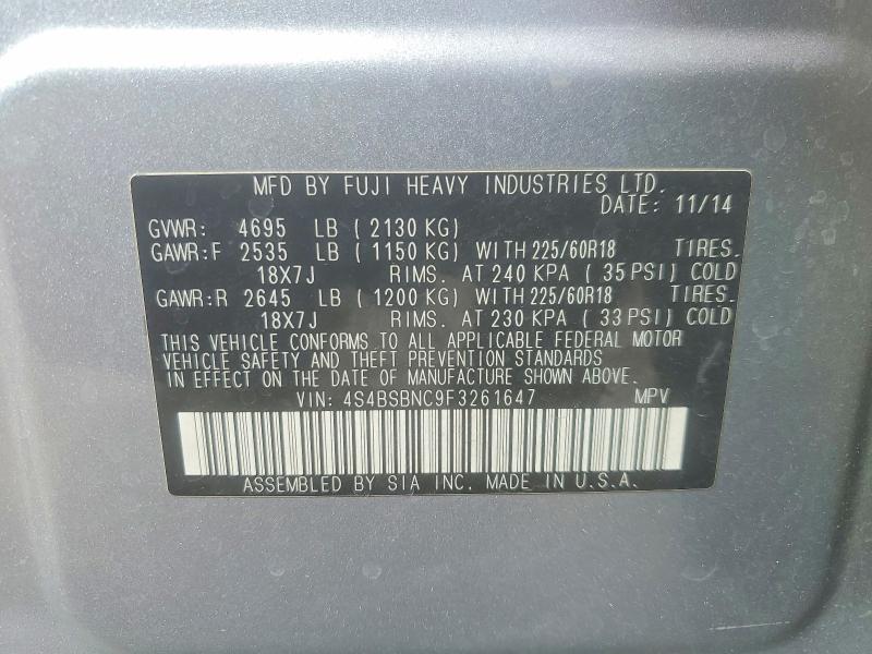 Aukcja sprzedaży 2015 Subaru Outback, vin: 4S4BSBNC9F3261647, numer aukcji: 50923046