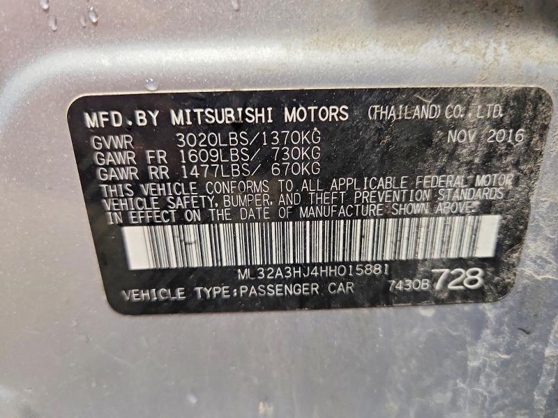 Aukcja sprzedaży 2017 Mitsubishi Mirage, vin: ML32A3HJ4HH015881, numer aukcji: 50103286