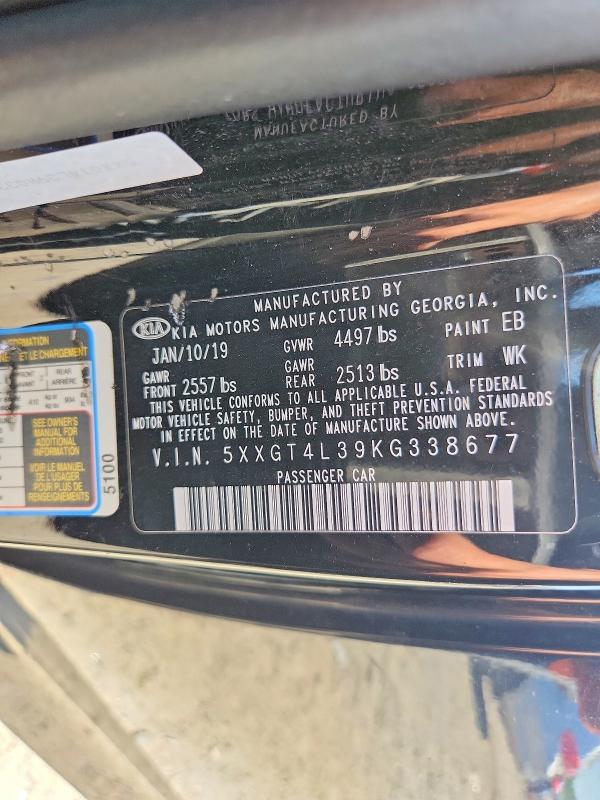 2019 Kia Optima მანქანა იყიდება აუქციონზე, vin: 5XXGT4L39KG338677, აუქციონის ნომერი: 49810816
