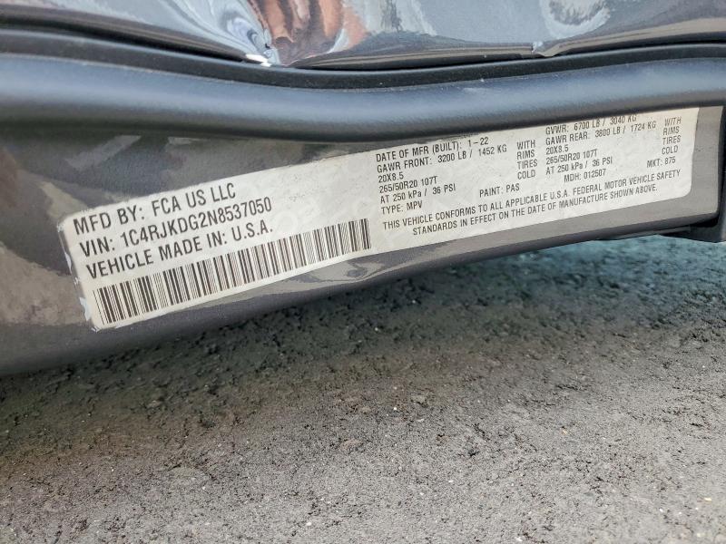 49766666 :رقم المزاد ، 1C4RJKDG2N8537050 vin ، 2022 Jeep Grandrokee مزاد بيع