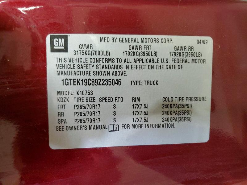 Aukcja sprzedaży 2009 Gmc Sierra, vin: 1GTEK19C89Z235046, numer aukcji: 49976576