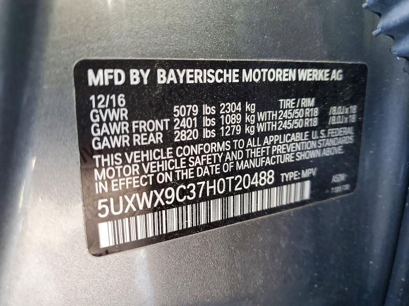 50050186 :رقم المزاد ، 5UXWX9C37H0T20488 vin ، 2017 Bmw X3 مزاد بيع