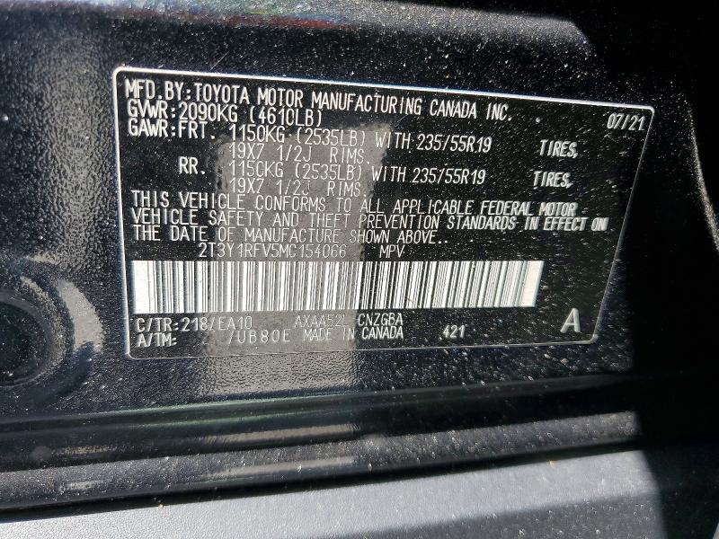 Aukcja sprzedaży 2021 Toyota Rav4, vin: 2T3Y1RFV5MC154066, numer aukcji: 51631066
