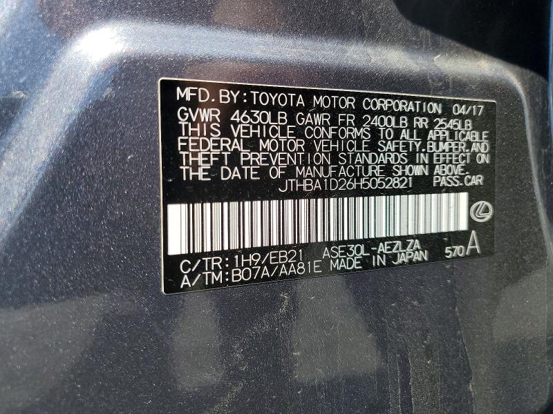 49868656 :رقم المزاد ، JTHBA1D26H5052821 vin ، 2017 Lexus Is مزاد بيع