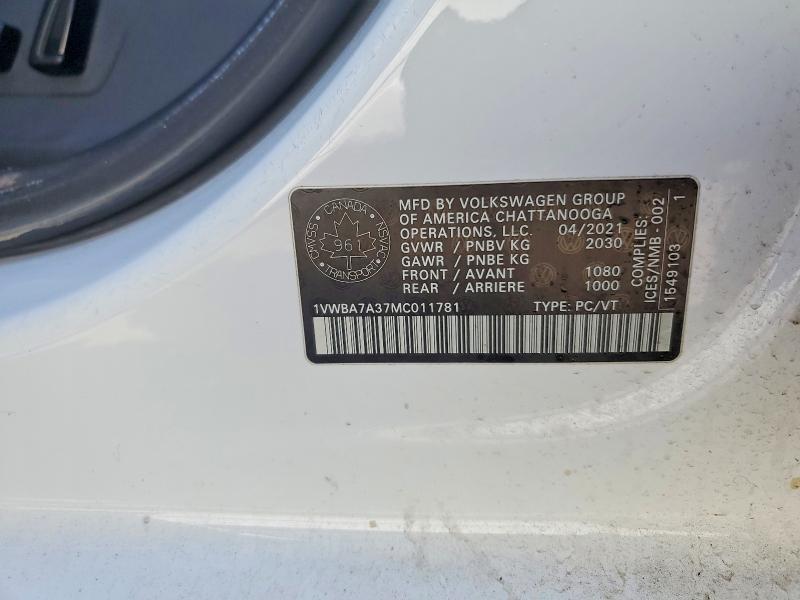 Продажа на аукционе авто 2021 Volkswagen Passat, vin: 1VWBA7A37MC011781, номер лота: 50901956