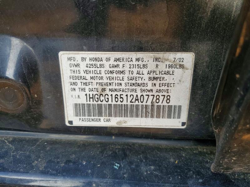 Продажа на аукционе авто 2002 Honda Accord, vin: 1HGCG16512A077878, номер лота: 50125546