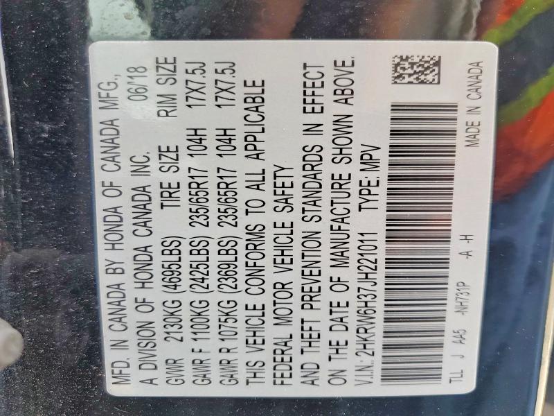 48930306 :رقم المزاد ، 2HKRW6H37JH221011 vin ، 2018 Honda Cr-v مزاد بيع